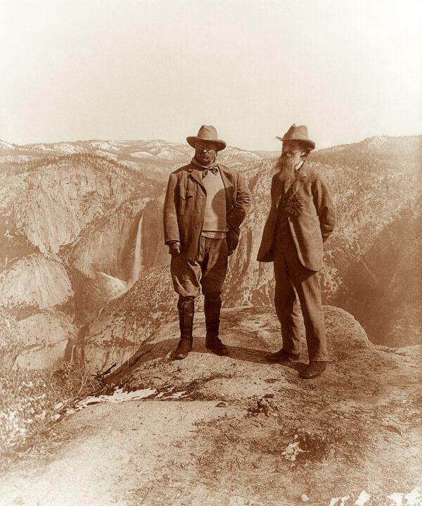 President Theodore Roosevelt and naturalist John Muir, together above Yosemite Valley in 1903. (Public Domain)
