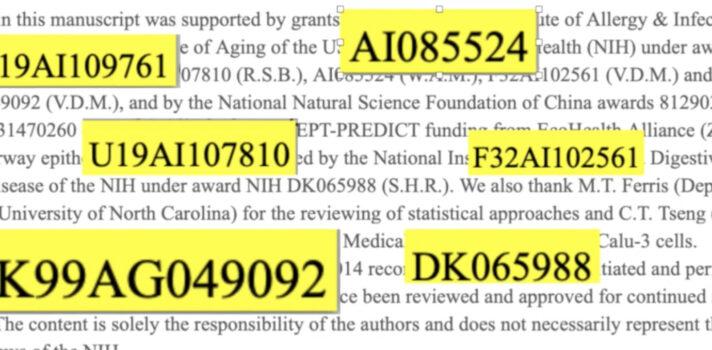 Annotated excerpt from controversial <a href="https://www.nature.com/articles/nm.3985">2015 gain-of-function study</a> funded by NIH and approved to continue beyond publication date. (Screenshot via Nature.com)