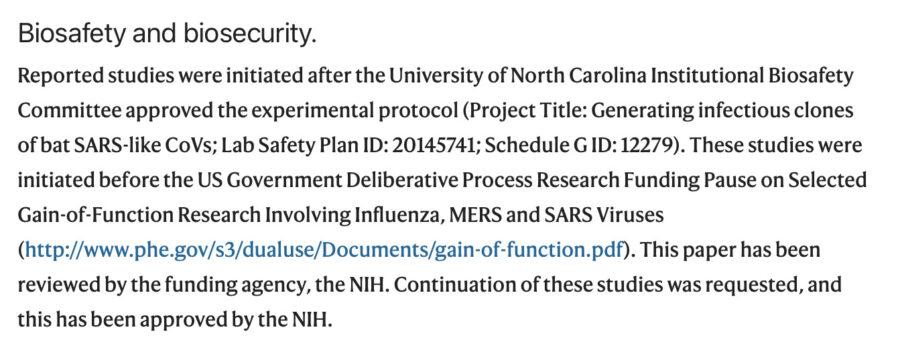 Excerpt from controversial <a href="https://www.nature.com/articles/nm.3985">2015 gain-of-function study</a> funded by NIH and approved to continue beyond publication date. (Screenshot via Nature.com)