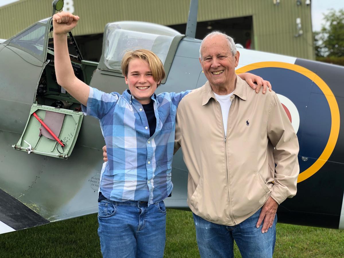 Harrison Gurney and Malcolm Hanson before their flights at Goodwood Aerodrome near Chichester, West Sussex, on Friday, May 28, 2021. (SWNS)