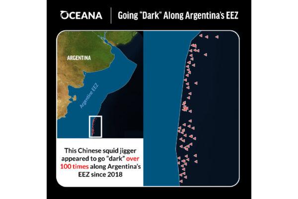 Oceana's report showing Chinese vessels along Argentina's national waters. (Courtesy of Oceana)