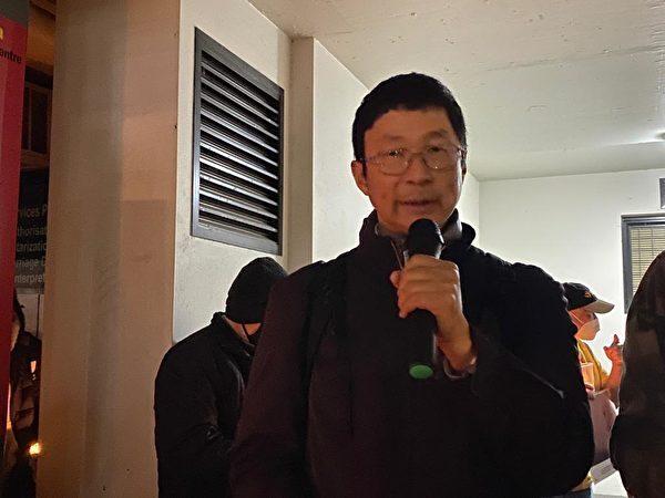 Dr. Li Gang, a former lecturer at Peking University who witnessed the Tiananmen Square Massacre, recalled his personal experience on June 4 at the rally. (Xia Chujun/The Epoch Times)
