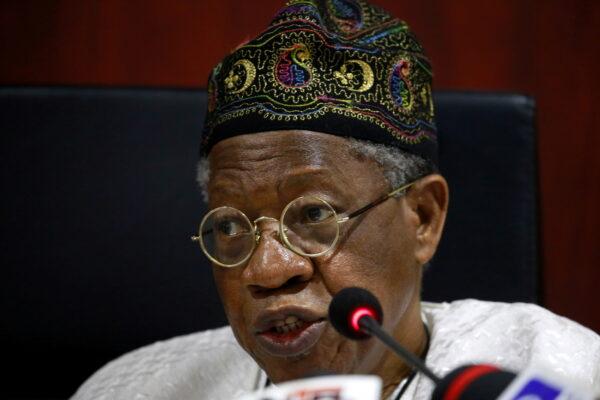 Nigeria's Information Minister Lai Mohammed speaks during a news conference in Abuja, Nigeria, on Nov. 19, 2020. (Afolabi Sotunde/Reuters)