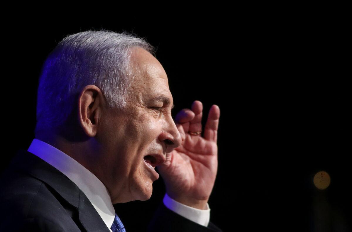 Israeli Prime Minister Benjamin Netanyahu speaks during a ceremony to show appreciation to the health sector for their contribution to the fight against COVID-19, in Jerusalem, Israel, on June 6, 2021. (Ronen Zvulun/Reuters)