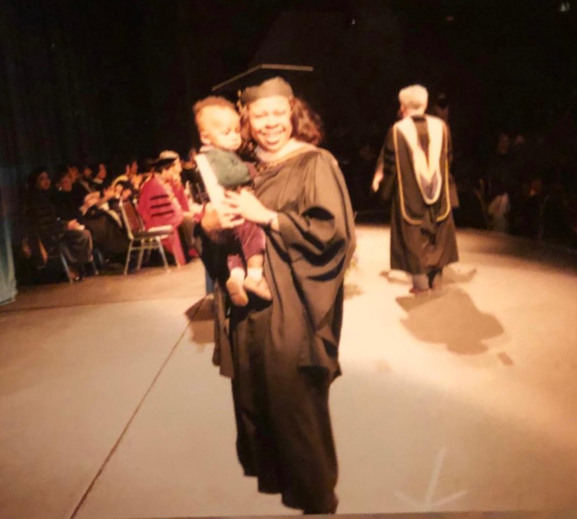 Savelle Jefferson as a toddler with his mom Veronica Piper-Jefferson at her grad in 1995. (Courtesy of <a href="https://www.instagram.com/vellll/">Savelle Jefferson</a>)