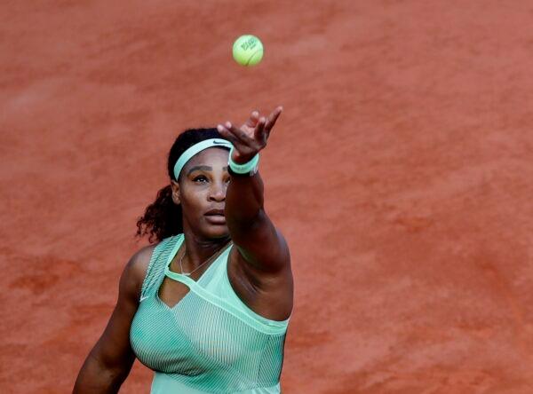 Serena Williams of United States in action during her fourth round match against Kazakhstan's Elena Rybakina, at the French Open tennis tournament at Roland Garros in Paris, France, on June 6, 2021. (Sarah Meyssonnier/Reuters)