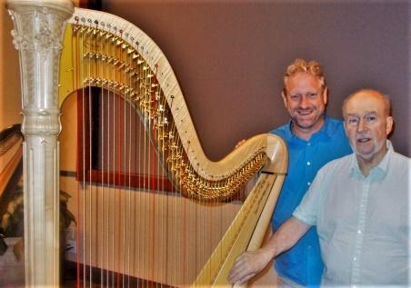The author (L) with harpist Mario Falcao. (Courtesy of Michael Kurek)