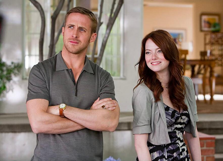 Jacob (Ryan Gosling) and Hannah (Emma Stone) as attorneys in love, in "Crazy, Stupid, Love.” (Warner Bros)