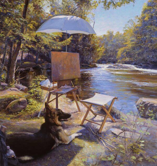 “Painting by the Brook, Breughel Watching,” 2012, by Joel Babb. Oil on linen,; 48 inches by 42 inches. (Courtesy of Joel Babb)