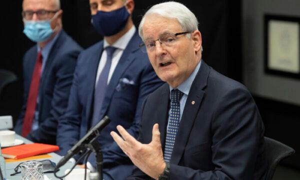 Canadian Foreign Minister Marc Garneau speaks during a meeting with U.S. Secretary of State Antony Blinken at the Harpa Concert Hall in Reykjavik, Iceland, on May 19, 2021. (Saul Loeb/Pool Photo via AP)