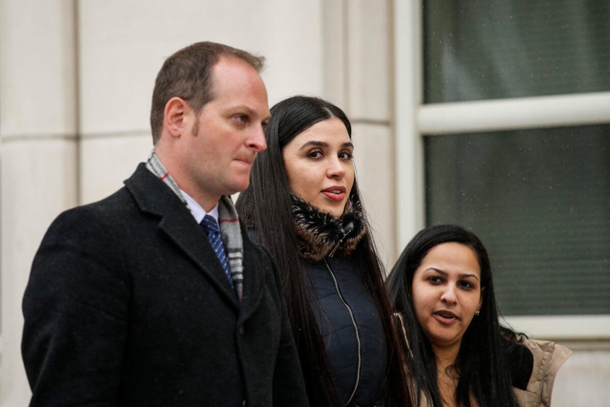 Emma Coronel Aispuro (C), wife of Joaquin "El Chapo" Guzman, leaves the U.S. federal courthouse after a verdict was announced at Guzman's trial in Brooklyn, New York, on Feb. 12, 2019. (Kena Betancur/AFP via Getty Images)