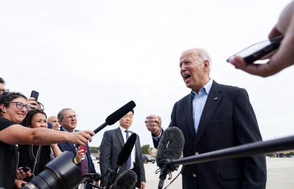 President Joe Biden talks to reporters prior to boarding Air Force One as he departs on travel to attend the G-7 Summit in England, on June 9, 2021. (Kevin Lamarque/Reuter)