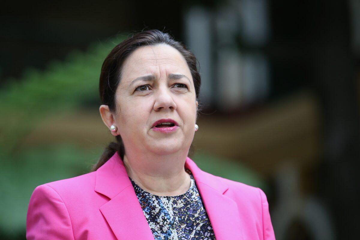 Queensland Premier Annastacia Palaszczuk speaks at a press conference at Parliament House in Brisbane, Australia, on Apr. 1, 2021. (Jono Searle/Getty Images)