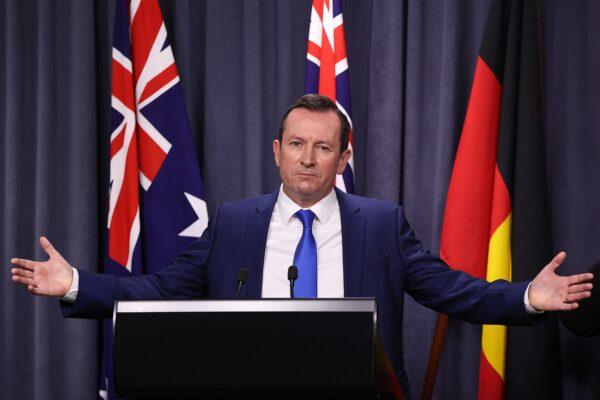 West Australian Premier Mark McGowan addresses the media at a press conference at Dumas House in Perth, Australia on Apr. 27, 2021. (Photo by Paul Kane/Getty Images)