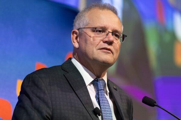 Prime Minister Scott Morrison delivers a keynote address ahead of the G7 Summit at the USAsia Centre in Perth, Australia, on Jun. 9, 2021. (Photo by Matt Jelonek/Getty Images)