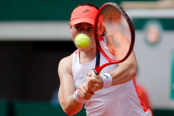 Slovenia's Tamara Zidansek in action during her semi final match against Russia's Anastasia Pavlyuchenkova, on Day 12 of The Roland Garros 2021 French Open tennis tournament in Paris, France, on June 10, 2021. (Sarah Meyssonnier/Reuters)