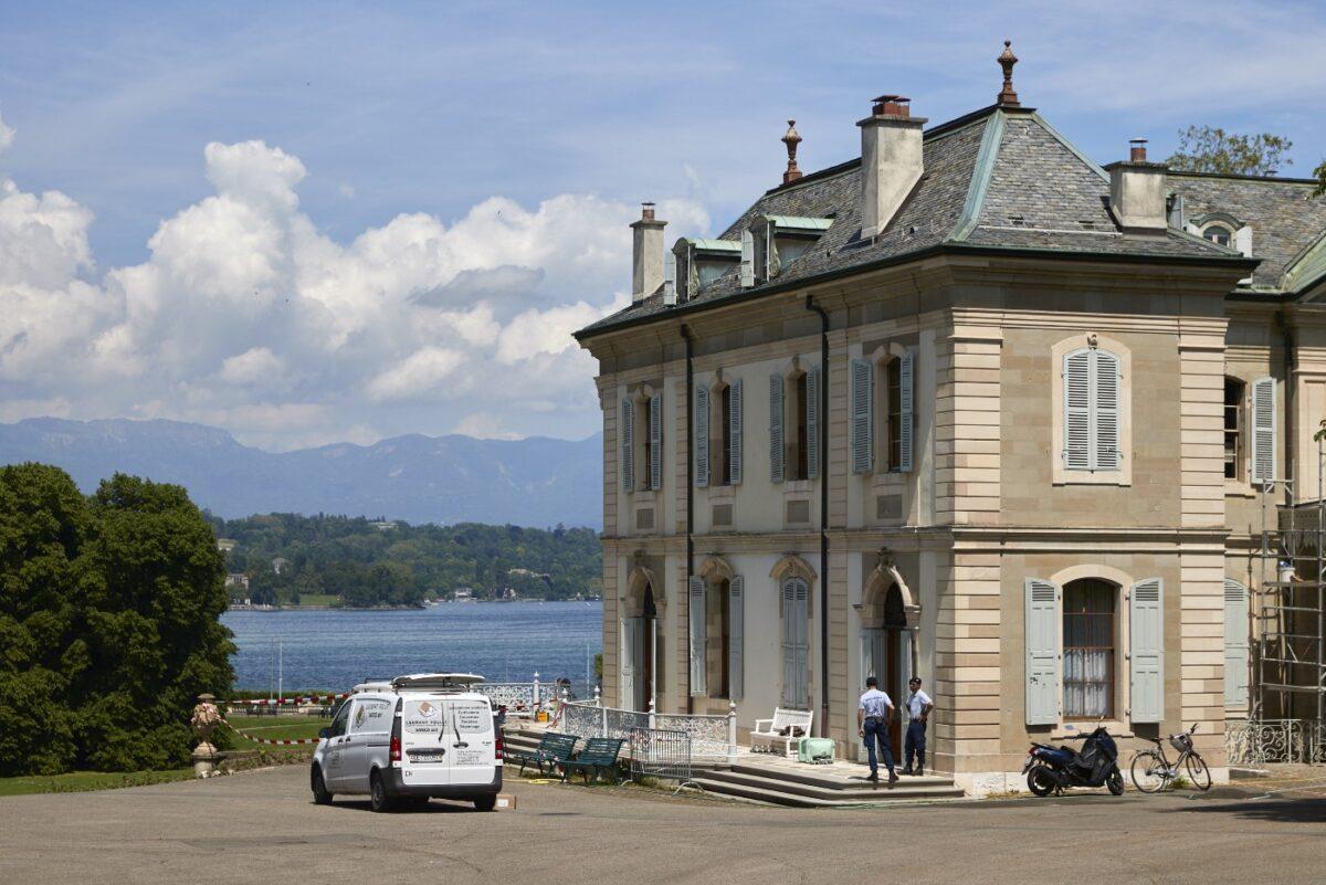 Security officers stand outside the Villa La Grange, ahead of the June 16 summit between U.S. President Joe Biden and Russian President Vladimir Putin, in Geneva, Switzerland, on June 4, 2021. (Denis Balibouse/Reuters)