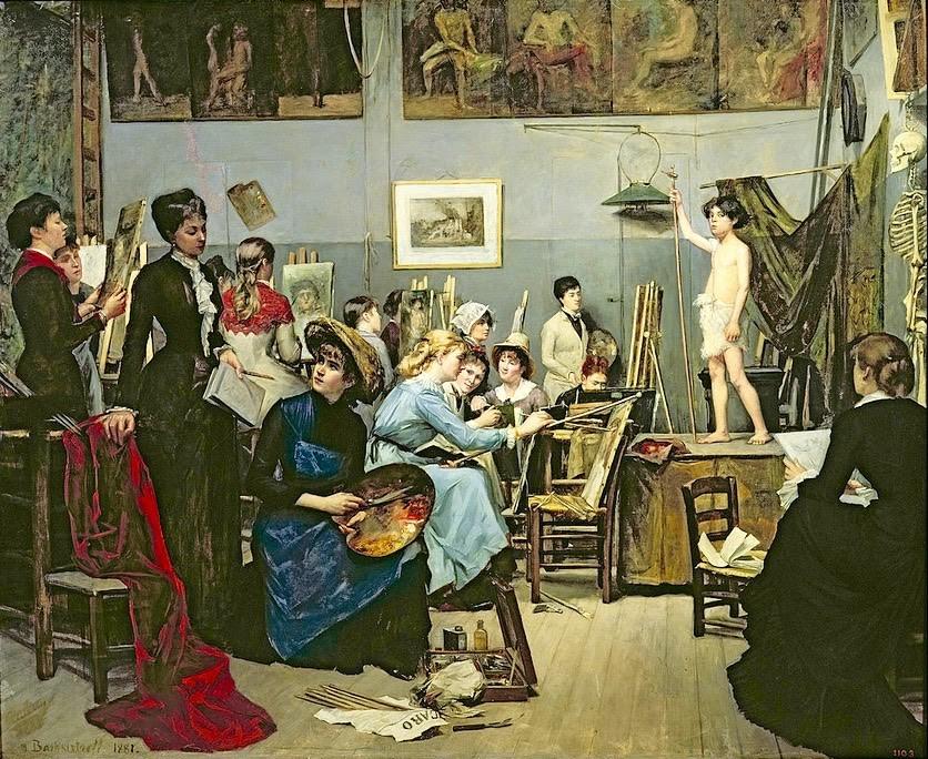 “In the Studio,” in 1881 by Marie Bashkirtseff. Oil on Canvas, 74 inches by 60.6 inches. Museums of Dnipro, Ukraine. (Public Domain)