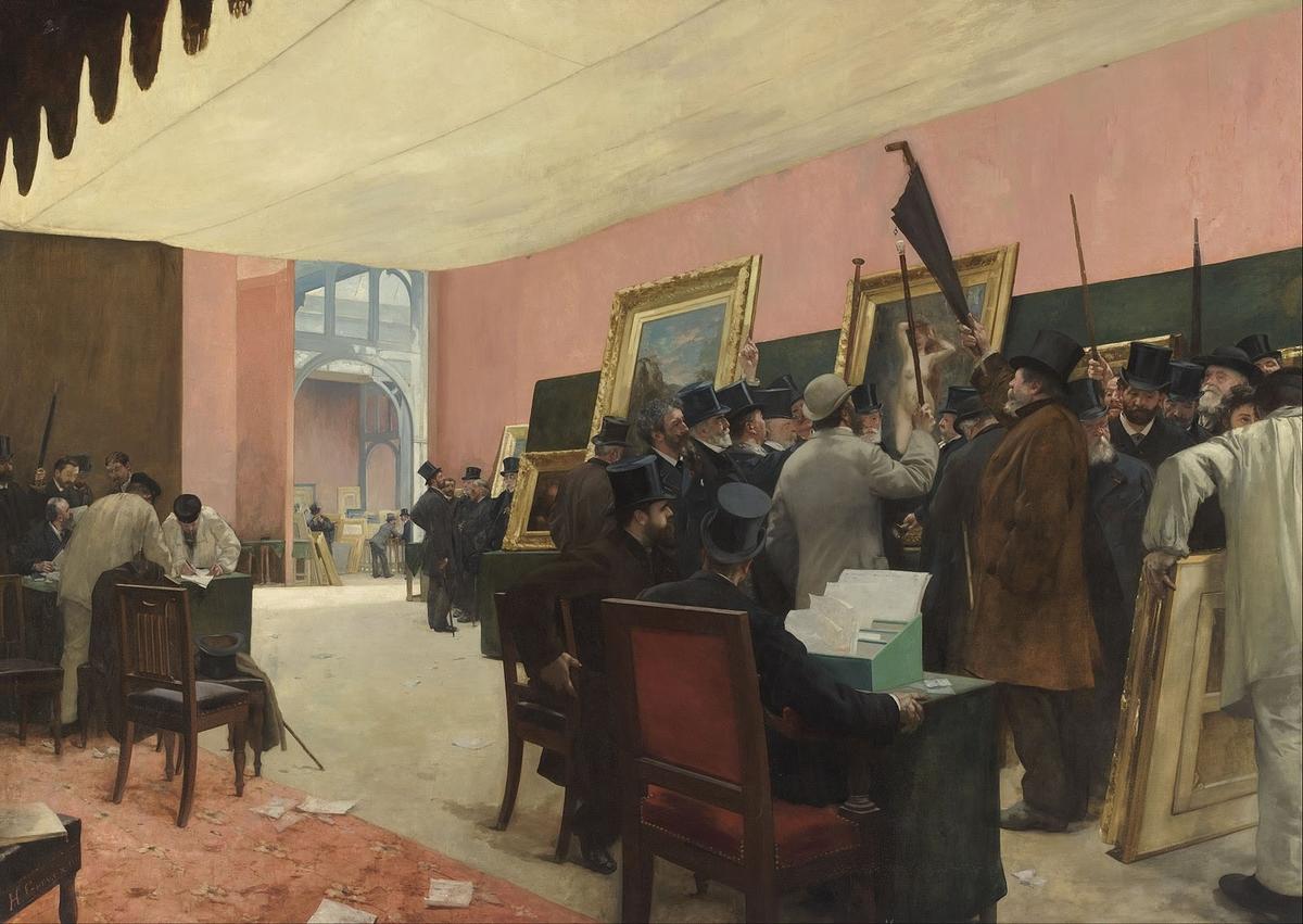 “A Session of the Painting Jury,” before 1885 by Henri Gervex. Oil on Canvas, 118.11 inches by 164.88 inches. Musée d’Orsay, France. (Public Domain)