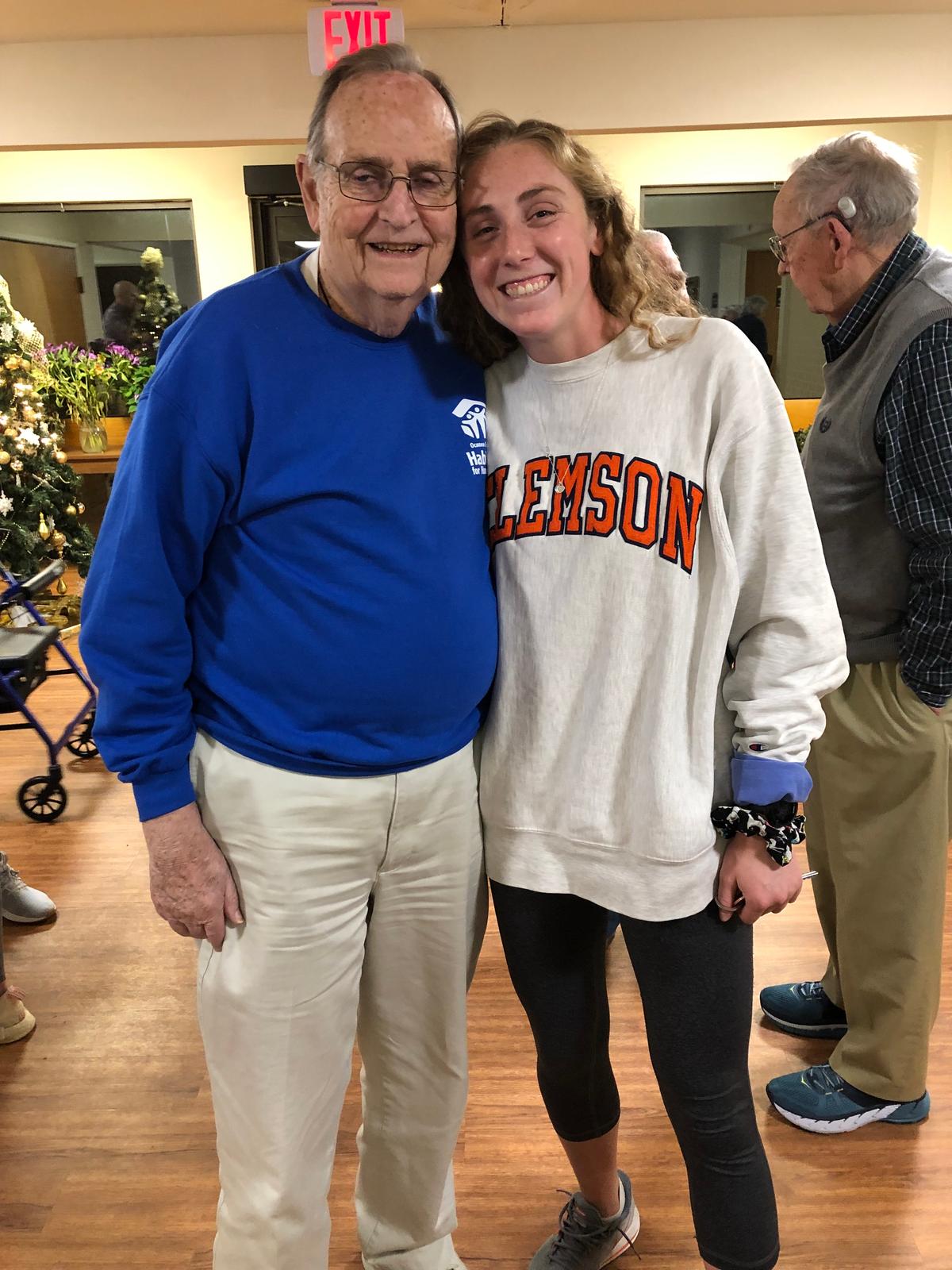 Student athlete Morgan Wittrock visited seniors before the lockdowns. (Clemson University)
