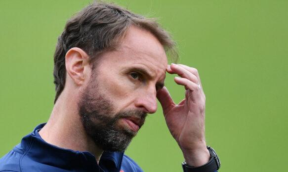 England's coach Gareth Southgate takes part in a training session at St. George's Park in Burton-upon-Trent, central England, on June 10, 2021. (Justin Tallis/AFP via Getty Images)