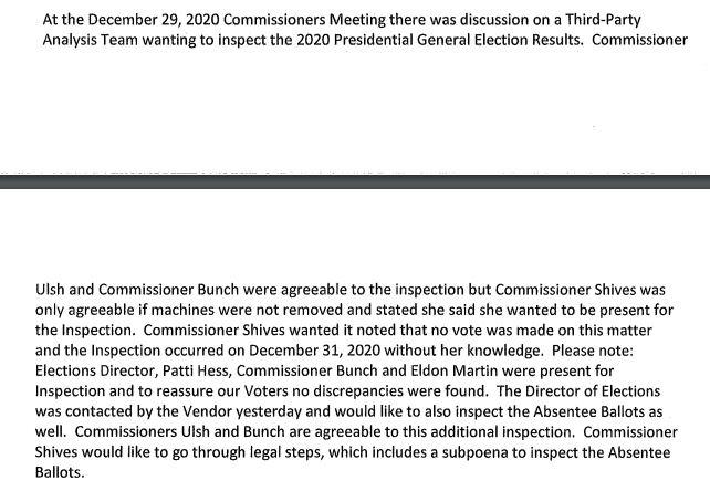 A portion of the minutes from the Fulton County commissioners' meeting goes over Wake TSI's election assessment, on Jan. 5, 2021. (Screenshot/Fulton County via The Epoch Times)