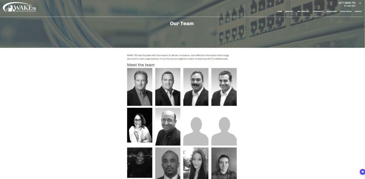 A screenshot from the website of Wake TSI shows members of its team. (Screenshot/Wake TSI via The Epoch Times)