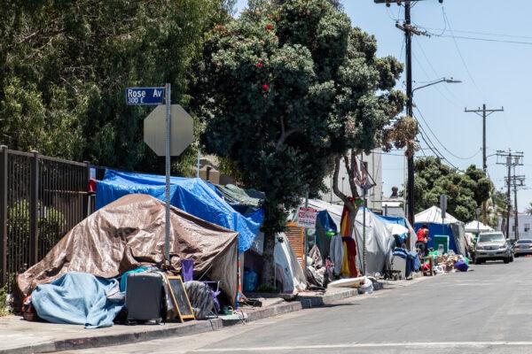 A homeless encampment in Venice Beach, Calif., on June 8, 2021. (John Fredricks/The Epoch Times)