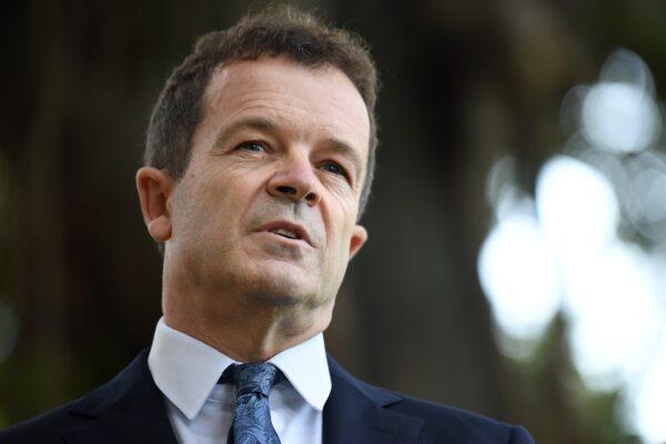 Attorney General and Minister for the Prevention of Domestic Violence Mark Speakman speaks to the media during a press conference in Sydney, Australia, on March 31, 2020. (AAP Image/Joel Carrett)