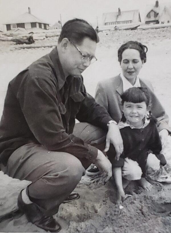 Earliest memories with the author's father included trips to the Oregon coast. The author is shown here as a toddler with her father, Danny, and mother, Aurora Marquez. (Anita Sherman)
