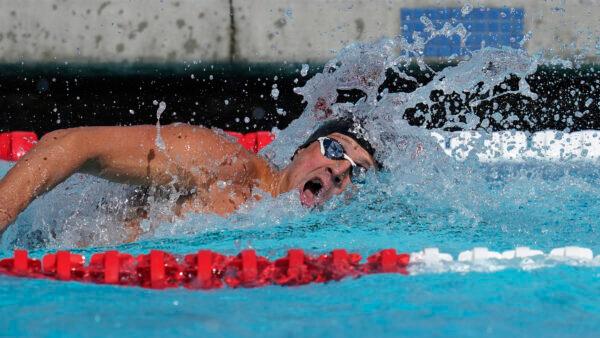 Ryan Lochte competes in the men's 200-meter final at the TYR Pro Swim Series swim meet in Mission Viejo, Calif., on April 9, 2021. (Ashley Landis/AP Photo)