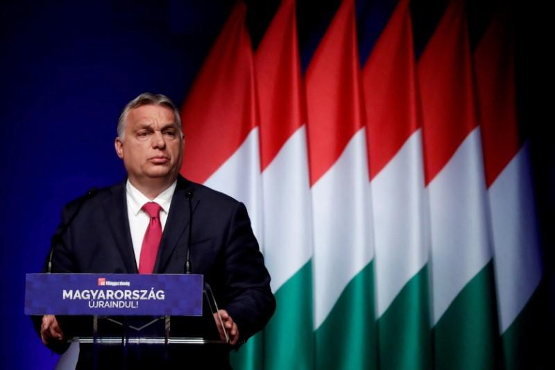 Hungarian Prime Minister Viktor Orban addresses a business conference in Budapest, Hungary, on June 9, 2021. (Bernadett Szabo/Reuters)