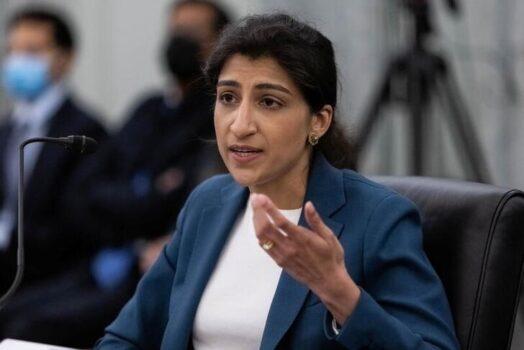 FTC Commissioner nominee Lina M. Khan testifies during a Senate Commerce on Capitol Hill in Washington on April 21, 2021. (Graeme Jennings/Pool/Reuters)