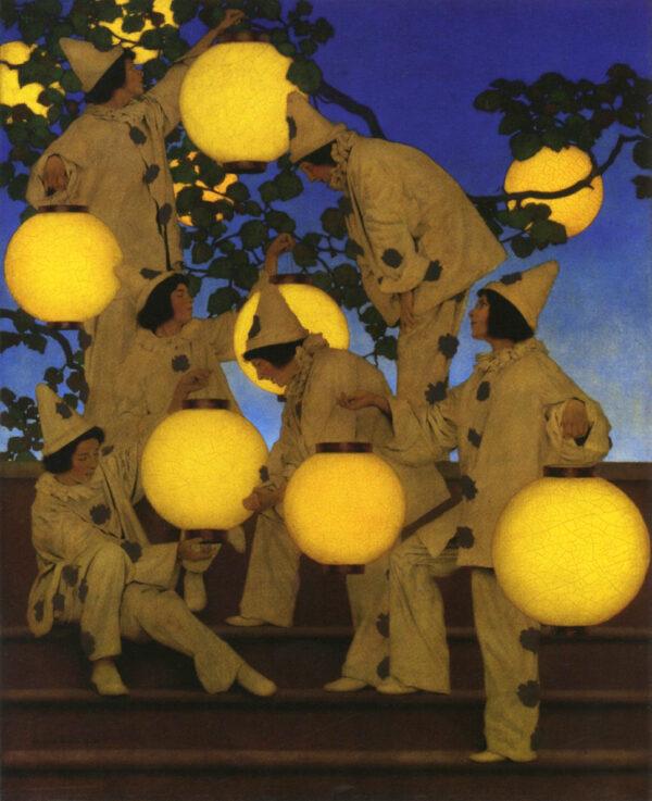 Maxfield Parrish was one of Howard Pyle’s successful students. “The Lantern Bearers,” 1910, by Maxfield Parrish. Oil on canvas mounted on cardboard; 40 inches by 32 inches. Crystal Bridges Museum of American Art. (Public Domain)