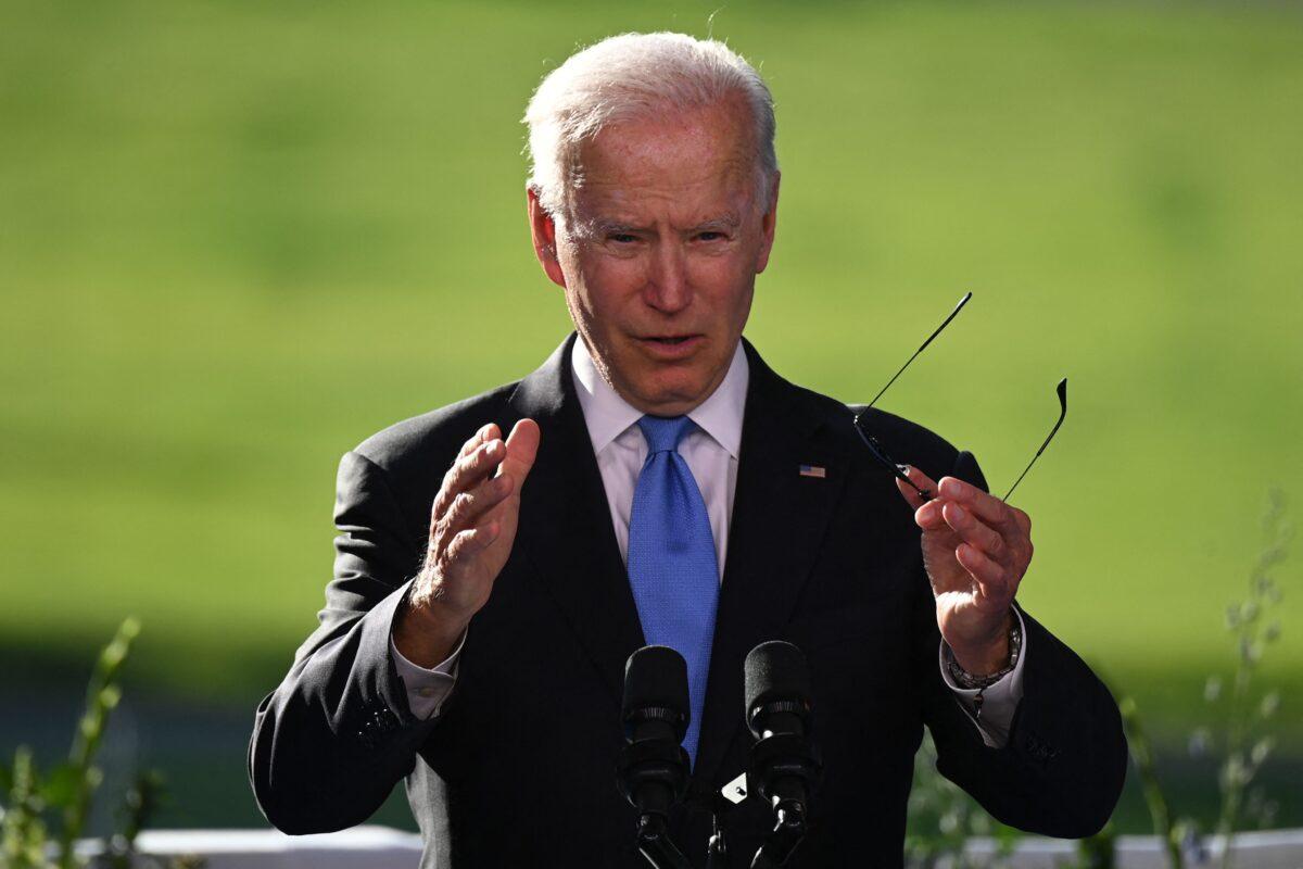 U.S. President Joe Biden holds a press conference after the U.S.–Russia summit in Geneva on June 16, 2021. (Brendan Smialowski/AFP via Getty Images)