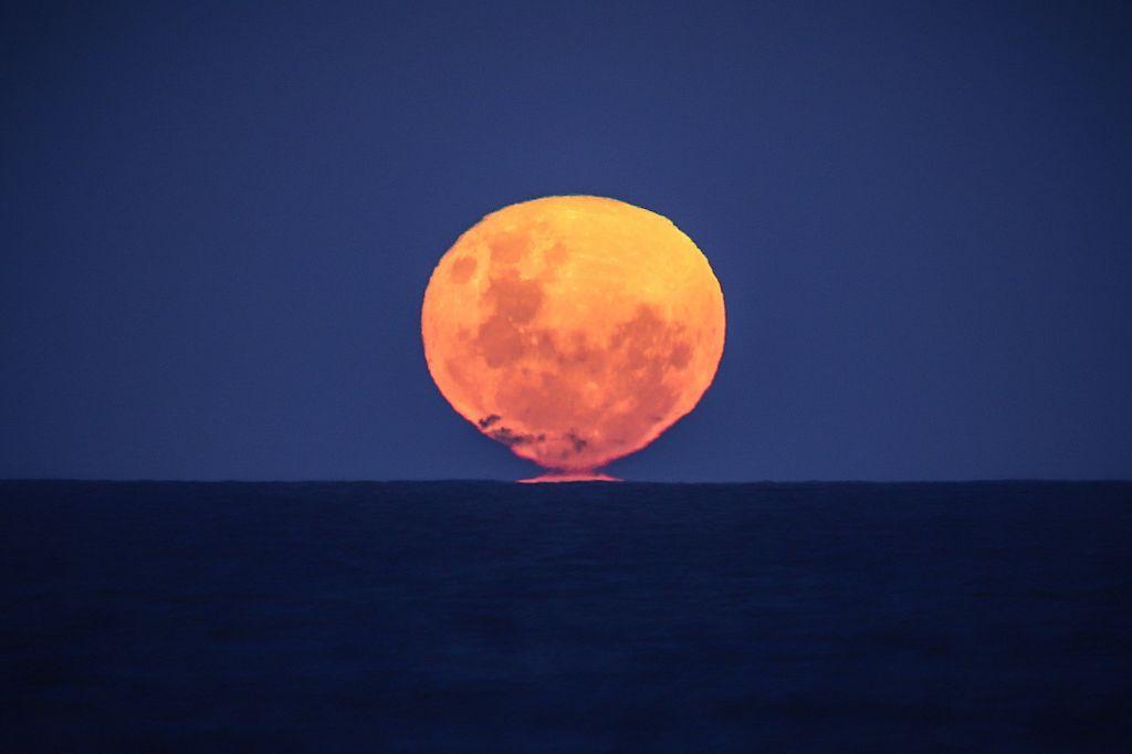 The Strawberry Moon rises over the ocean at Narrawallee Beach, near Mollymook on the south coast of New South Wales, on June 6, 2020. (David Gray/AFP via Getty Images)