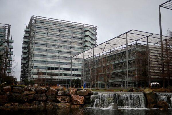An office block that houses the offices of China's CGTN (China Global Television Network) Europe, in Chiswick Park, West London, on Feb. 4, 2021. (Tolga Akmen/AFP via Getty Images)