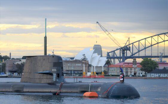 In this photo taken on Oct. 12, 2016, a Royal Australian Navy diesel and electric-powered Collins Class submarine sits in Sydney Harbour.<br/>(Peter Parks/AFP via Getty Images)