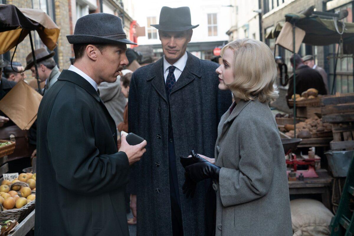 (L–R) Benedict Cumberbatch, Angus Wright, and Rachel Brosnahan in "The Courier." (Liam Daniel/Roadside Attractions)