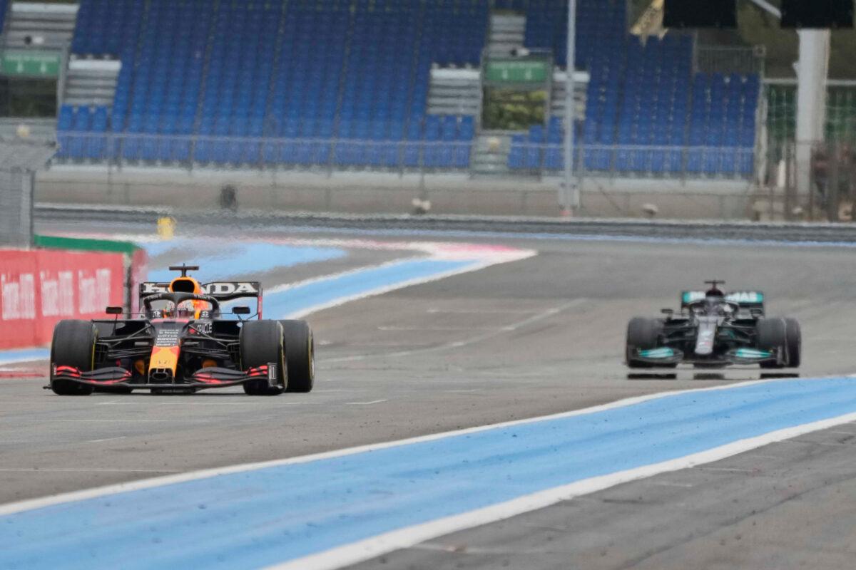 Red Bull driver Max Verstappen of the Netherlands before crossing the finish line to win the French Formula One during the Grand Prix at the Paul Ricard racetrack in Le Castellet, southern France, on June 20, 2021. (Francois Mori/AP Photo)