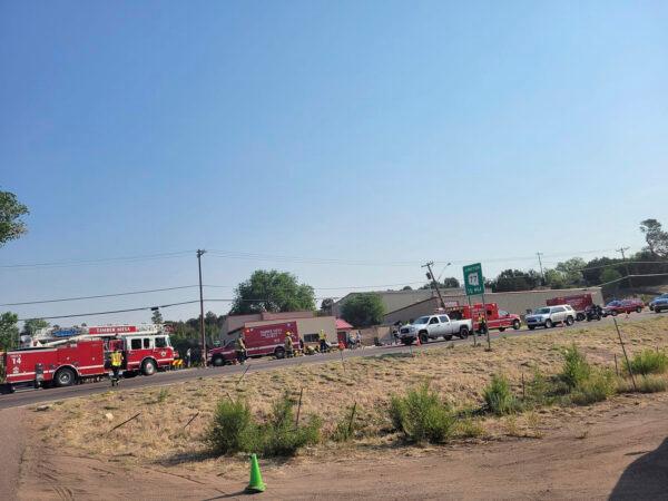 Emergency personnel at the scene of an incident near Downtown 9 in Show Low, Ariz., on June 19, 2021. (Timber Mesa Fire and Medical District via AP)