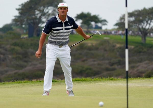 Bryson DeChambeau watches his putt miss the cup on the 13th green during the final round of the U.S. Open Golf Championship, at Torrey Pines Golf Course in San Diego, Calif., on June 20, 2021. (Marcio Jose Sanchez/AP Photo)