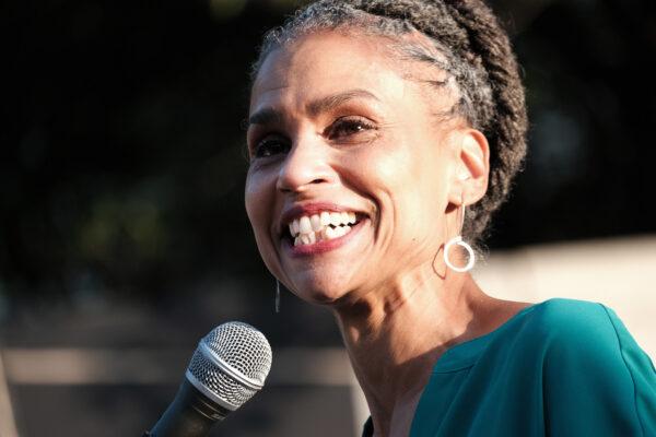 Mayoral candidate Maya Wiley appears at a rally the evening before the Democratic primary in New York on June 21, 2021. (Spencer Platt/Getty Images)