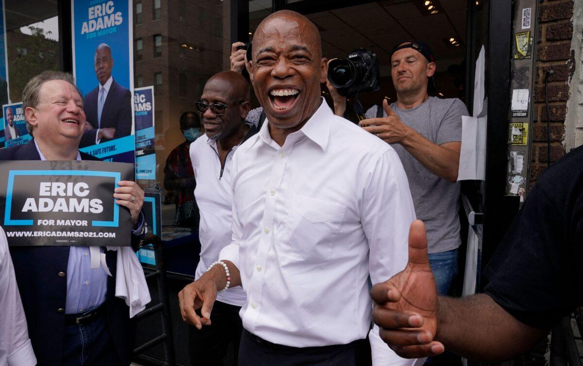 New York City Democratic Mayoral Candidate Eric Adams smiles during an event in Brooklyn on the eve of New York City Primary Election Day, on June 21, 2021. (Timothy A. Clary/AFP via Getty Images)