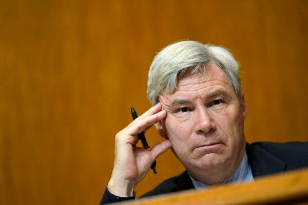 Sen. Sheldon Whitehouse (D-R.I.) listens during a hearing on Capitol Hill in Washington, on Feb. 25, 2021. (Susan Walsh/Pool/Getty Images)