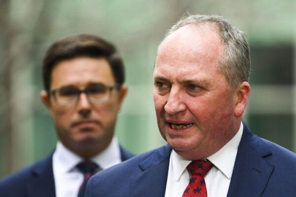Australia's former deputy Prime Minister and former National Party leader Barnaby Joyce speaks to the media during a press conference at Parliament House in Canberra, Australia, on June 21, 2021. (AAP Image/Lukas Coch)
