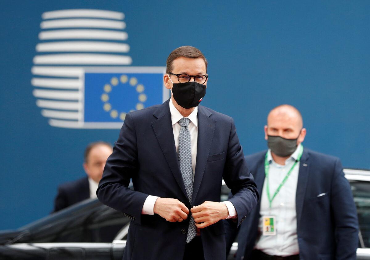 Polish Prime Minister Mateusz Morawiecki arrives for a European Union leaders meeting in Brussels, Belgium, on June 24, 2021. (Johanna Geron/Pool/Reuters)