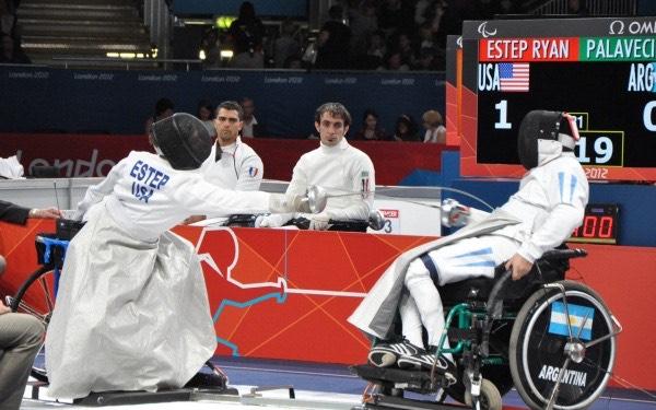 Ryan Estep during the London 2012 Paralympic Games Wheelchair Fencing competition. (Courtesy of <a href="https://www.instagram.com/estep_2012/">Ryan Estep</a>)