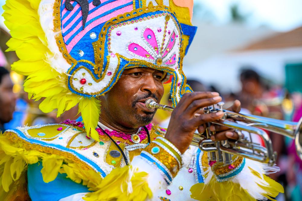 A musician at the festive Junkanoo in the Bahamas. (Trae Rollins/Shutterstock)