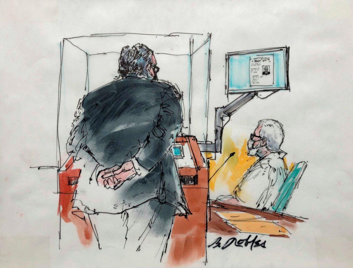 In this courtroom artist sketch, Tahawwur Rana appears during an extradition hearing in federal US court in Los Angeles, Calif., on June 24, 2021. (Bill Robles for AP)